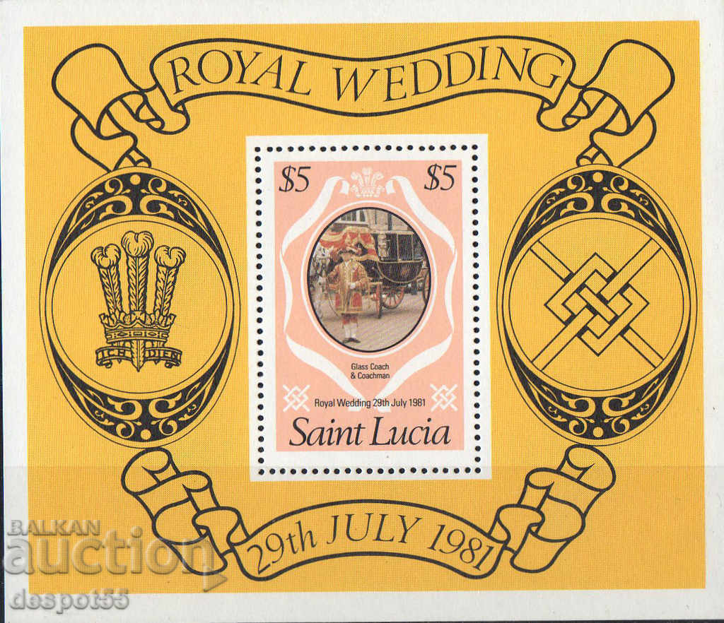 1981. Saint Lucia. The wedding of Charles and Diana. Block.