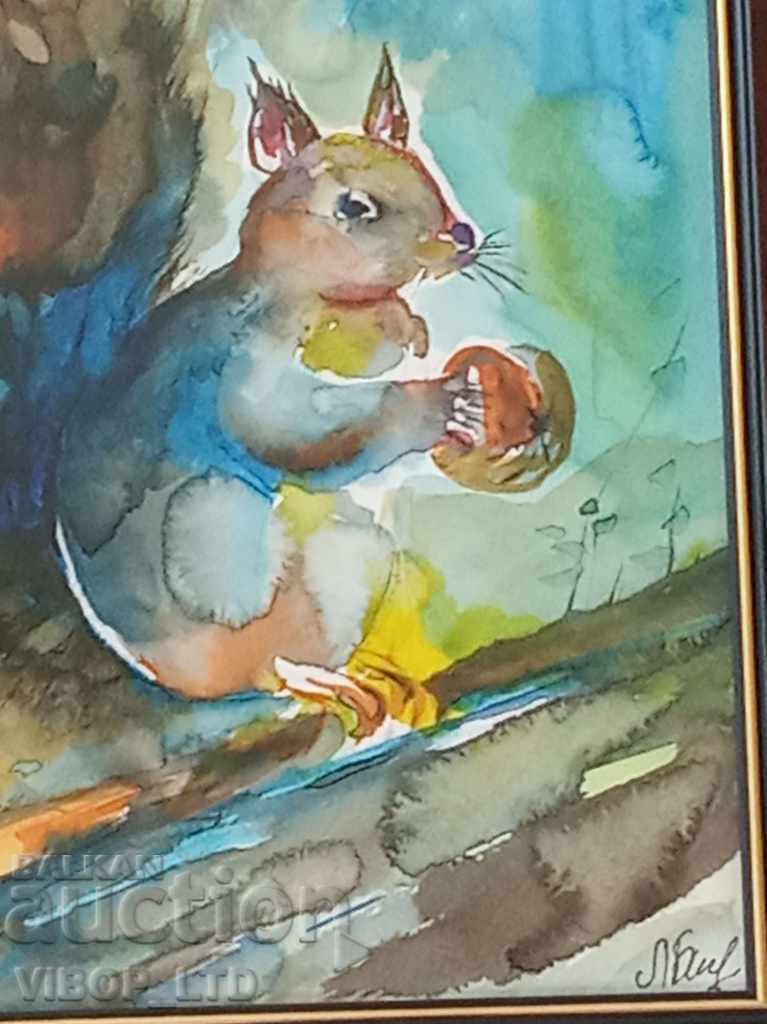 Auction SQUIRREL OF A BRANCH picture signature frame glass Auction SQUIRREL OF A BRANCH picture signature frame glass