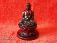 Old massive solid Buddha figure alabaster H-14.50 cm