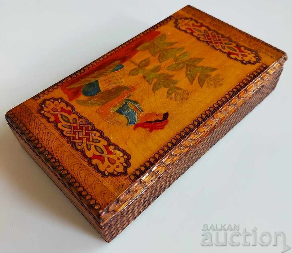 OLD WOODEN PAINTED CIGARETTE BOX ETHNO BOOKLET