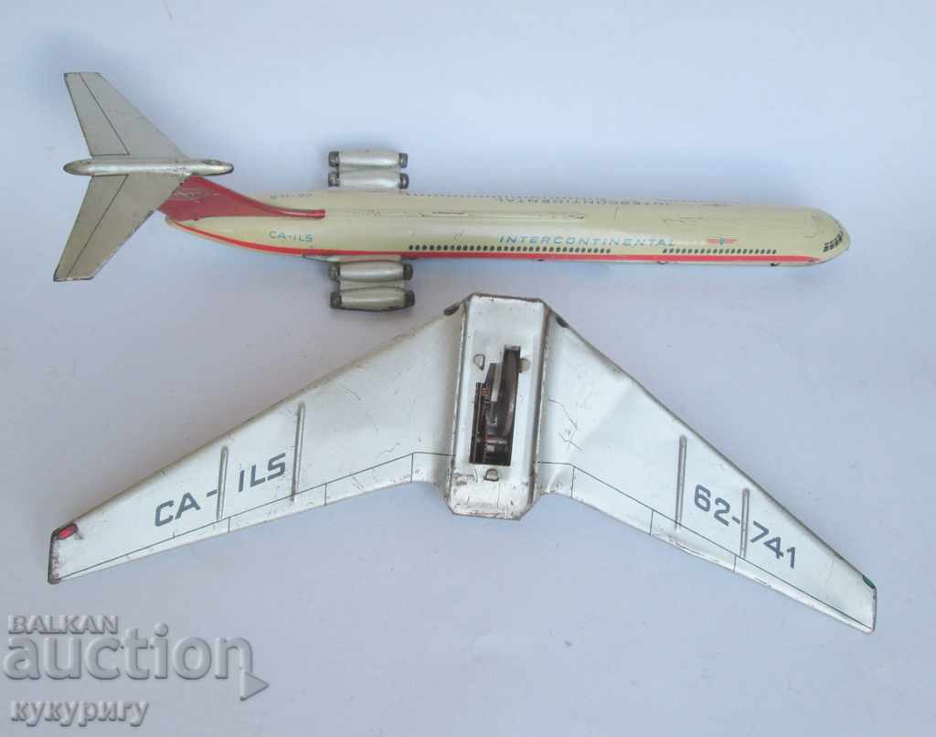 Old Russian USSR Social sheet metal toy plane IL 62 - 6 Old Russian USSR Social sheet metal toy plane IL 62 - 6