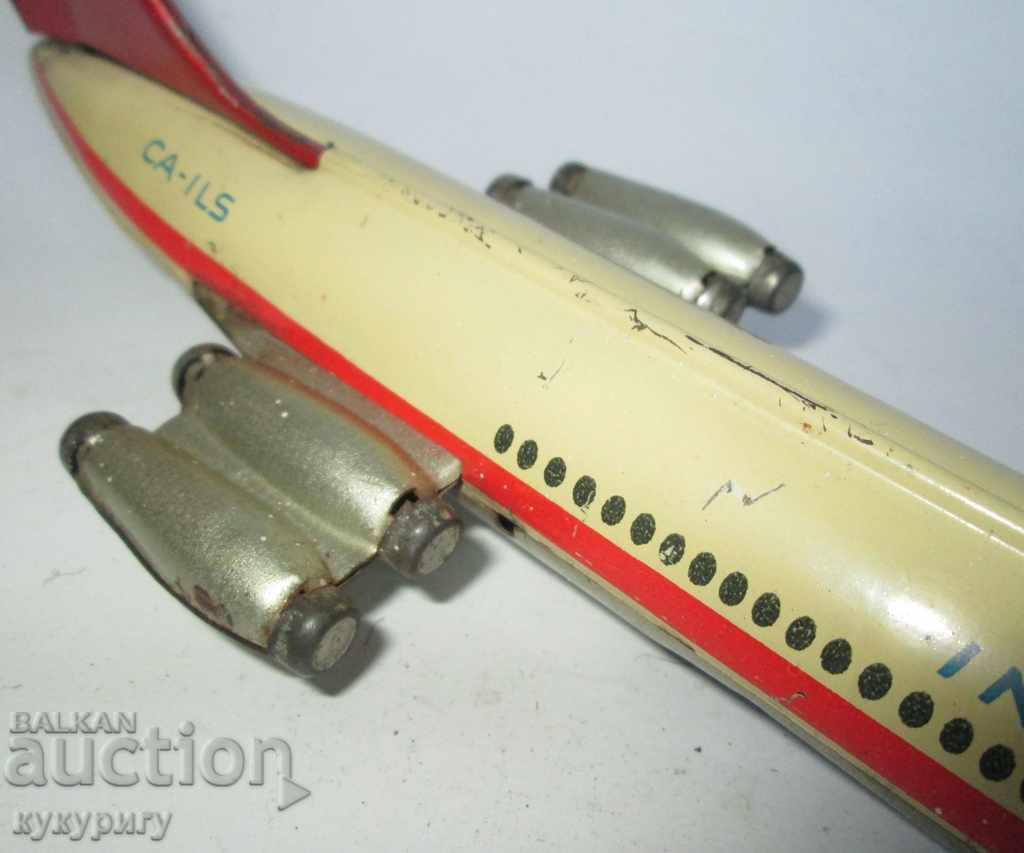 Old Russian USSR Social sheet metal toy plane IL 62 - 7 Old Russian USSR Social sheet metal toy plane IL 62 - 7