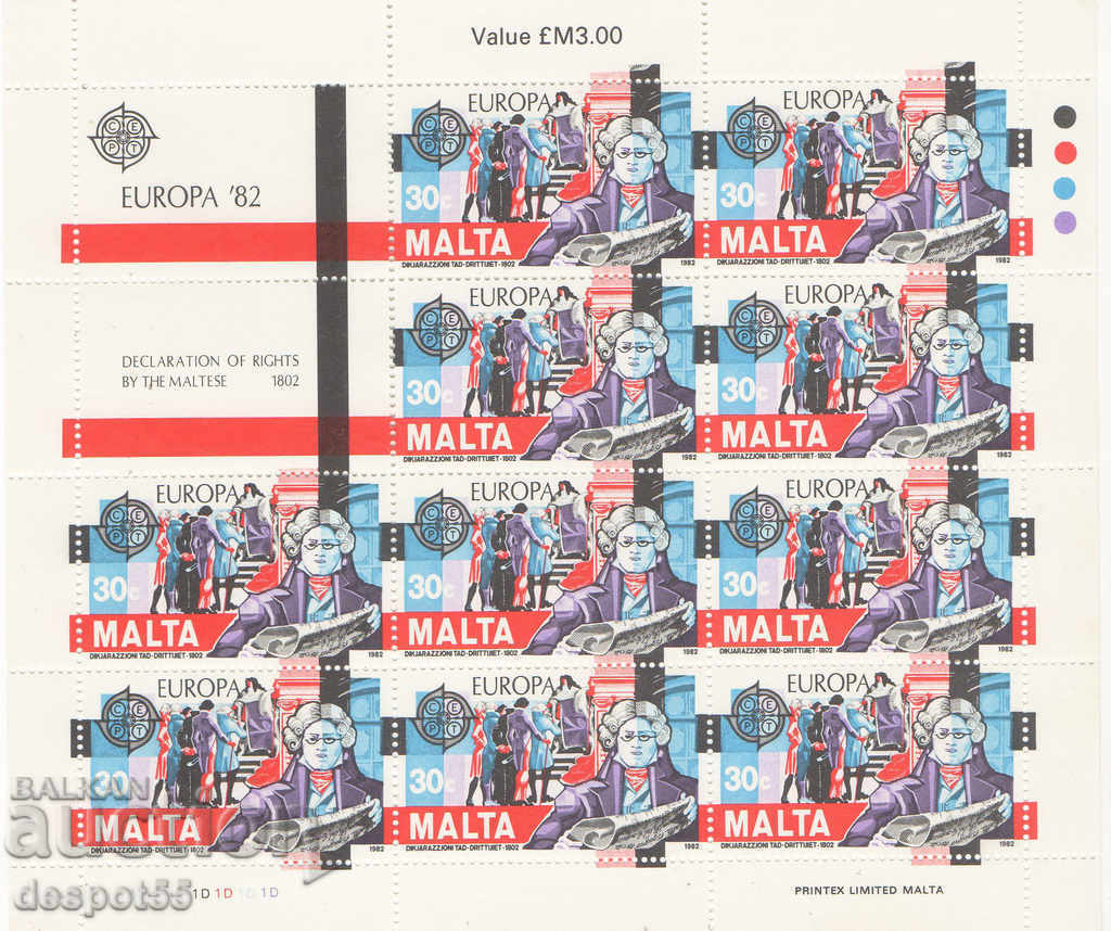 1982. Malta. Europe. Historical events. Block list.