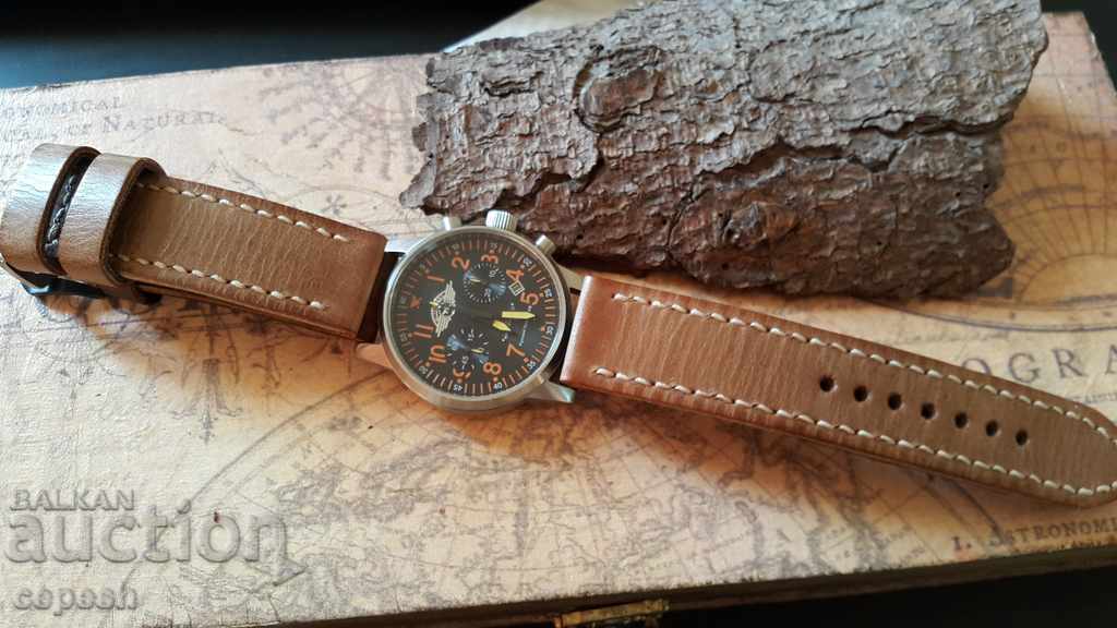 Leather watch strap 24mm Genuine leather by hand 629 - 6 Leather watch strap 24mm Genuine leather by hand 629 - 6