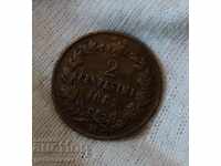 Italy 2 Centizimi 1867 K # 13