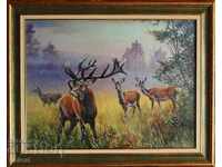 Red deer with hinds, painting