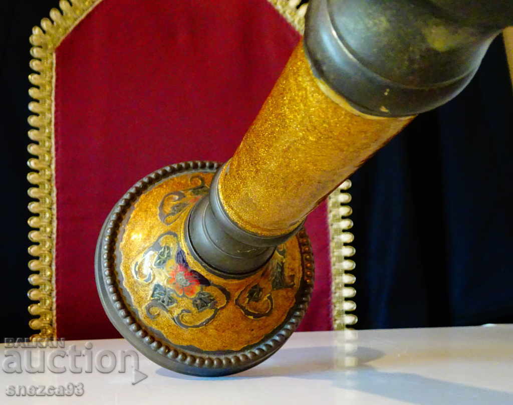 Αντίκα μπρούτζινο κηροπήγιο, σμάλτο. - 6 Αντίκα μπρούτζινο κηροπήγιο, σμάλτο. - 6