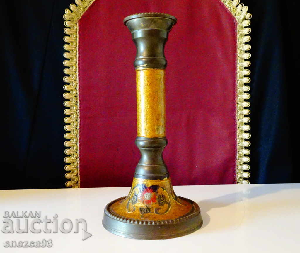 Antique bronze candlestick, enamel.