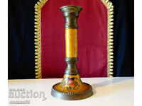 Antique bronze candlestick, enamel.