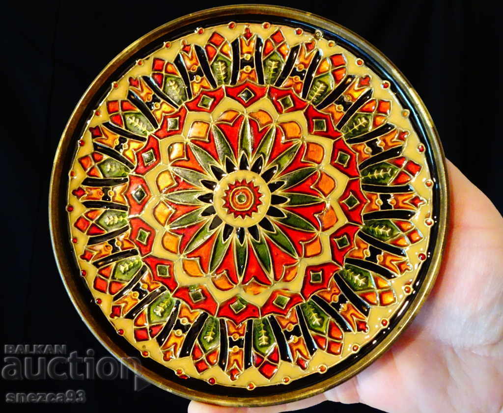 Χάλκινο πιάτο, πάνελ 17 εκ., κυψελωτό σμάλτο Cloisonné Χάλκινο πιάτο, πάνελ 17 εκ., κυψελωτό σμάλτο Cloisonné