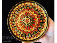 Farfurie de bronz, panou 17 cm, email celular Cloisonné