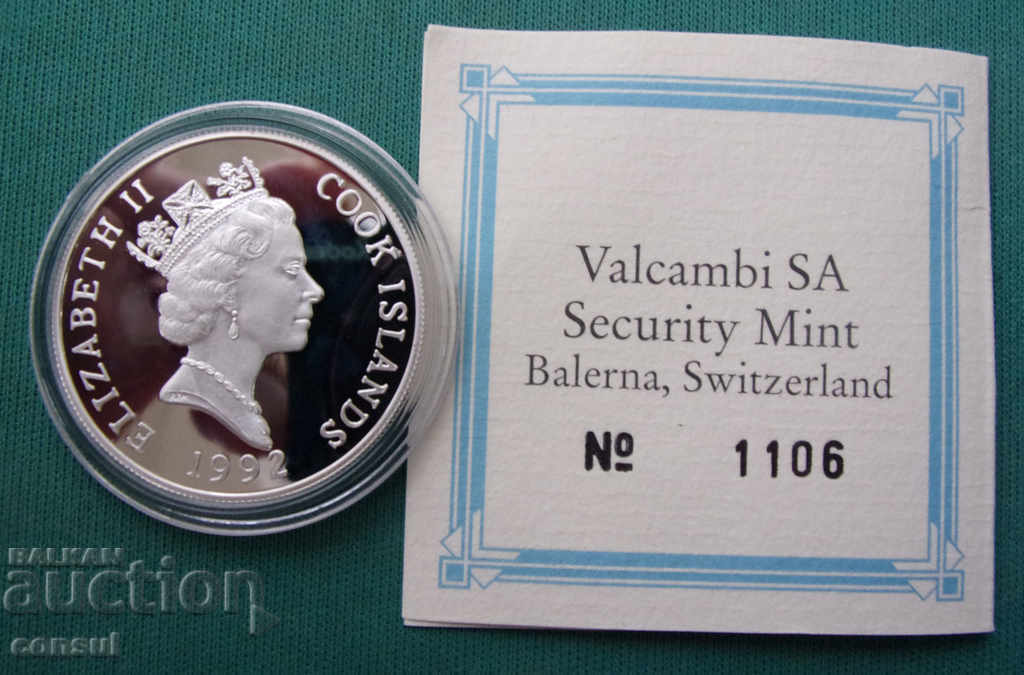 Доставка на o.Кук  5  Долара  1992  UNC PROOF