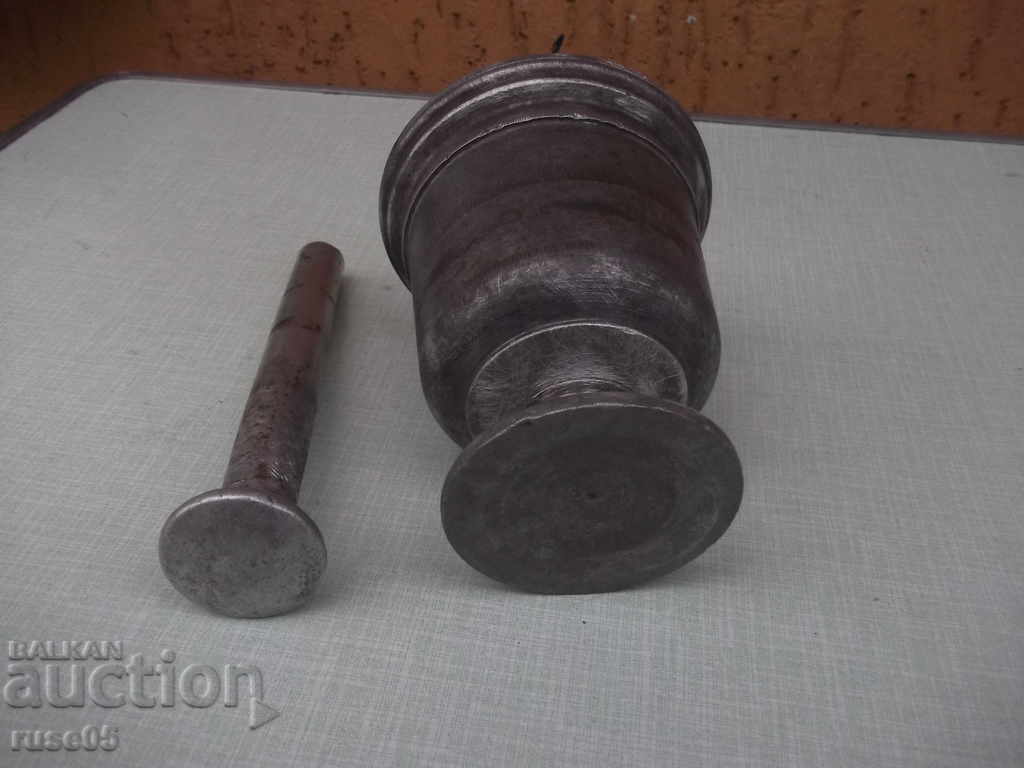 Old mortar with white metal hammer - 742 g. - 5 Old mortar with white metal hammer - 742 g. - 5