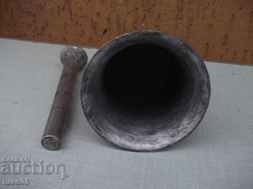Old mortar with white metal hammer - 742 g. - 6 Old mortar with white metal hammer - 742 g. - 6