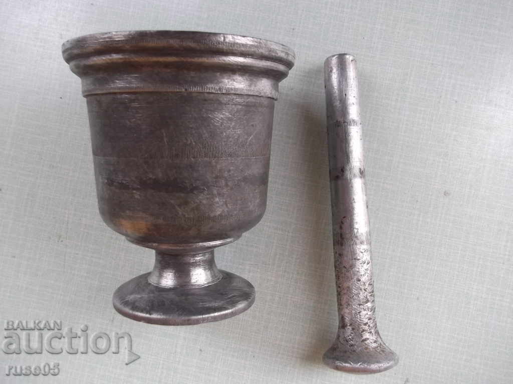 Old mortar with white metal hammer - 742 g. - 7 Old mortar with white metal hammer - 742 g. - 7