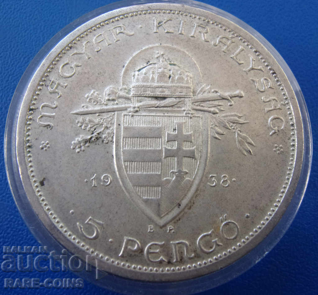 Hungary 5 Pengio 1938 UNC Rare Original