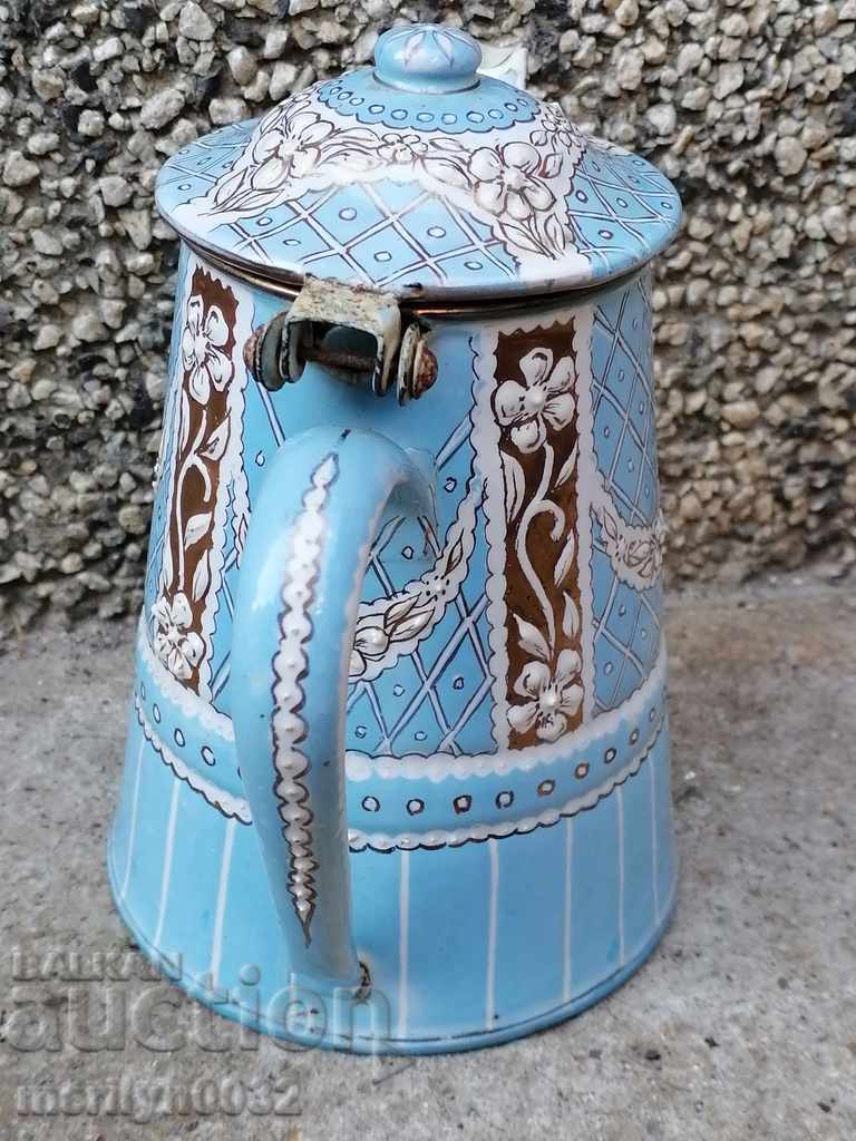 Auction Enamelled teapot jug with amazing enamel late 19th century Auction Enamelled teapot jug with amazing enamel late 19th century