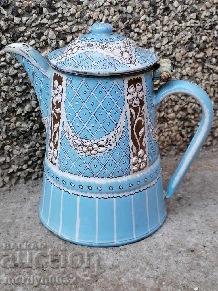 Delivery of Enamelled teapot jug with amazing enamel late 19th century Delivery of Enamelled teapot jug with amazing enamel late 19th century