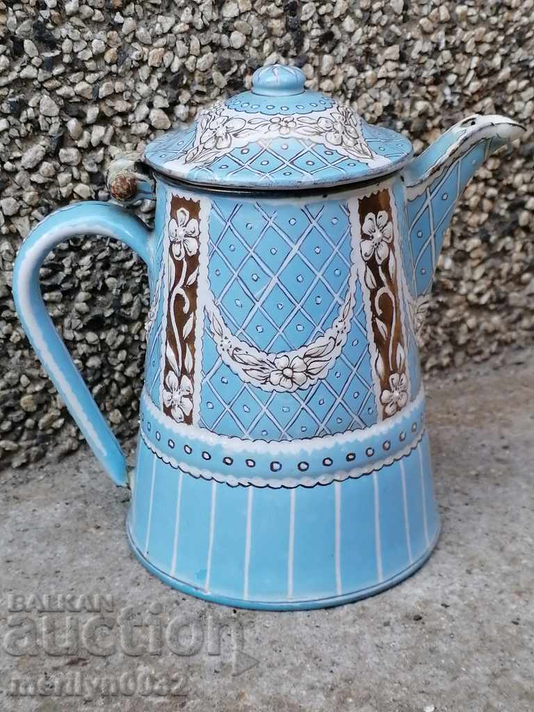 Емайлиран чайник кана с невероятен емайл края на 19-ти век