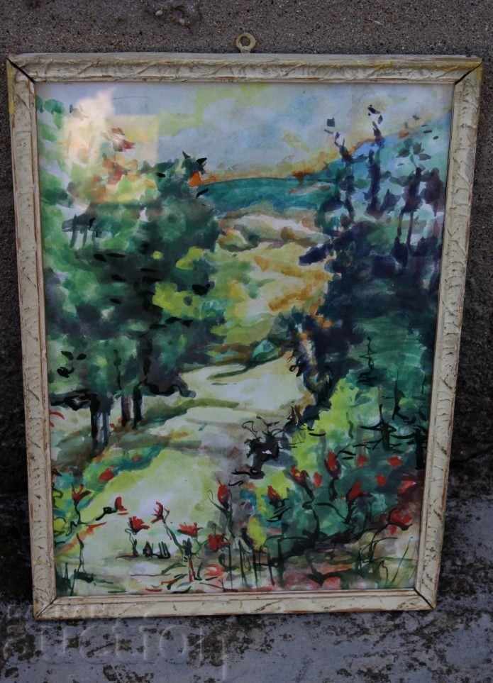 OLD PAINTING LANDSCAPE WATERCOLOR FRAME GLASS