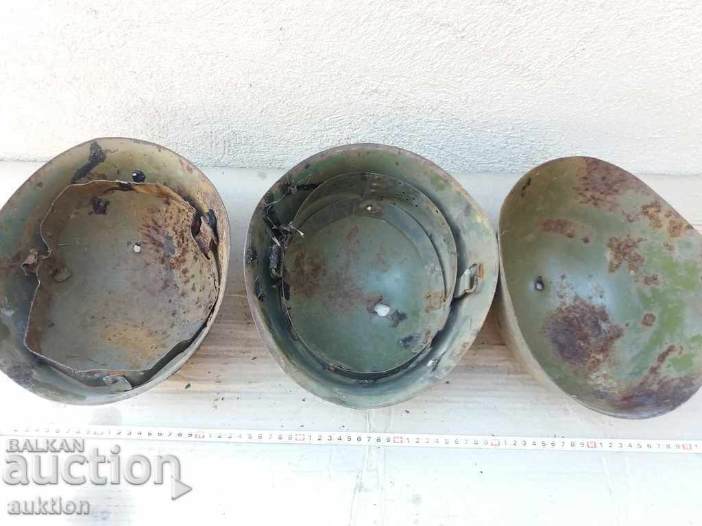 LOT OF THREE MILITARY HELMETS - BA - 6 LOT OF THREE MILITARY HELMETS - BA - 6