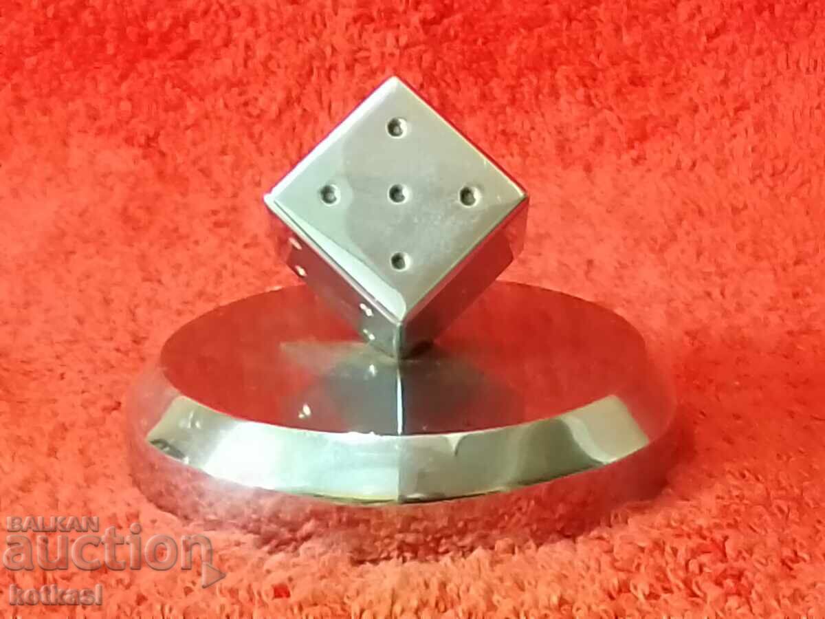 Old massive solid metal dice with pedestal 610 g. with price 35.50 BGN | € 18.15 Old massive solid metal dice with pedestal 610 g. with price 35.50 BGN | € 18.15