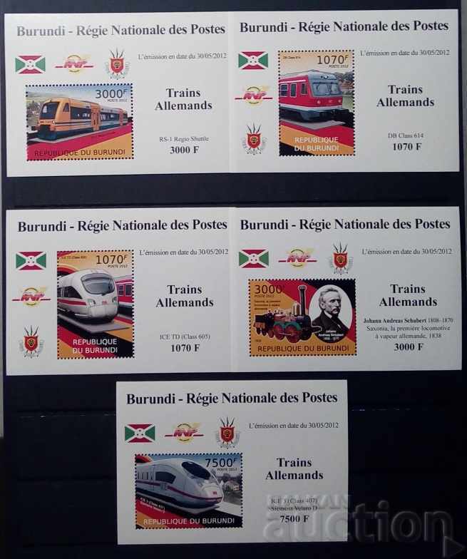 Μπουρούντι 2012 Ατμομηχανές Γερμανικά τρένα Block 5 τεμ. ΜΝΗ