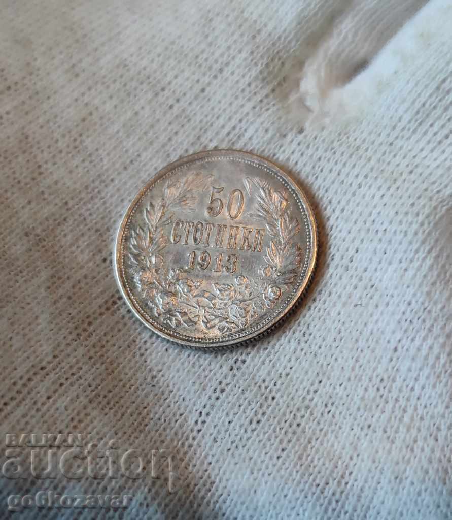 Bulgaria 50 de cenți 1913 argint. UNC K#88
