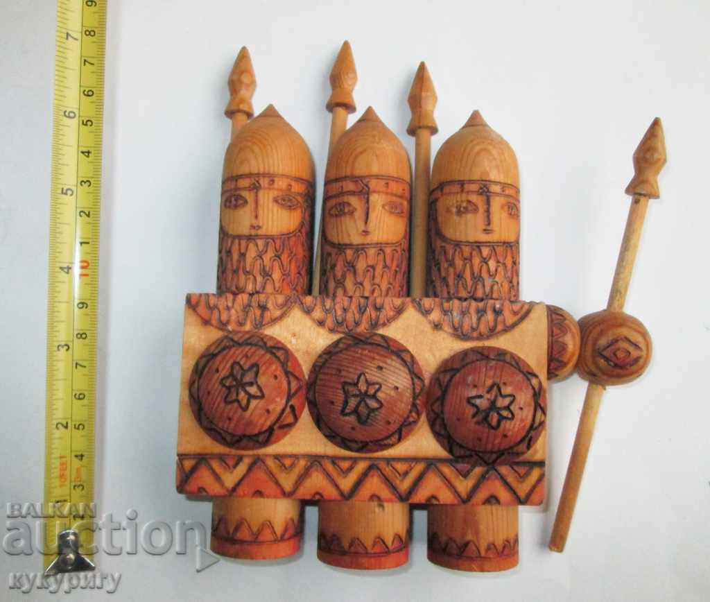 Παράδοση Παλιά ρωσική σύνθεση της ΕΣΣΔ ξύλινη φιγούρα Bogatiri Παράδοση Παλιά ρωσική σύνθεση της ΕΣΣΔ ξύλινη φιγούρα Bogatiri