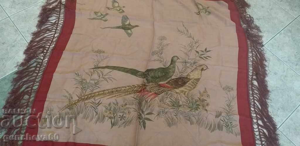 Cashmere 110cm scarf, headscarf with a hunting motif