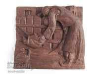 Old decoration ethnography carving Mother and baby