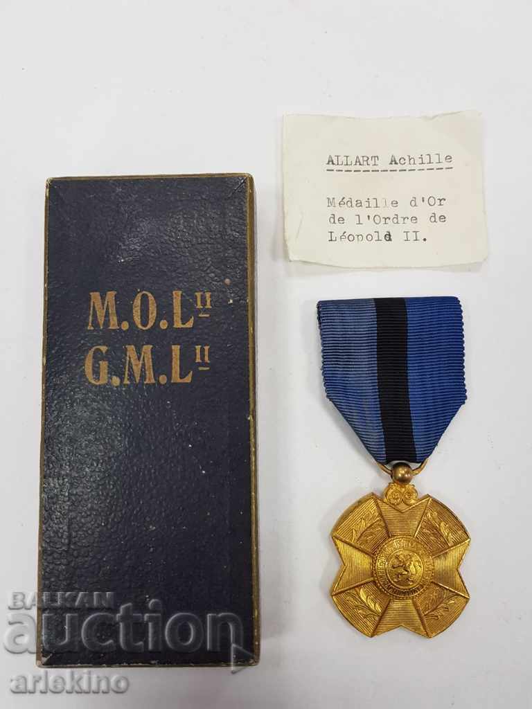 Колекционен позлатен белгийски медал орден с кутия