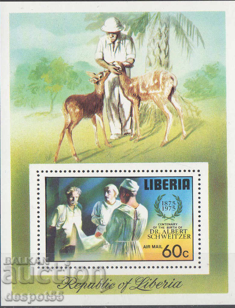 1975. Liberia. A 100-a naștere a lui Albert Schweizer. Bloc.