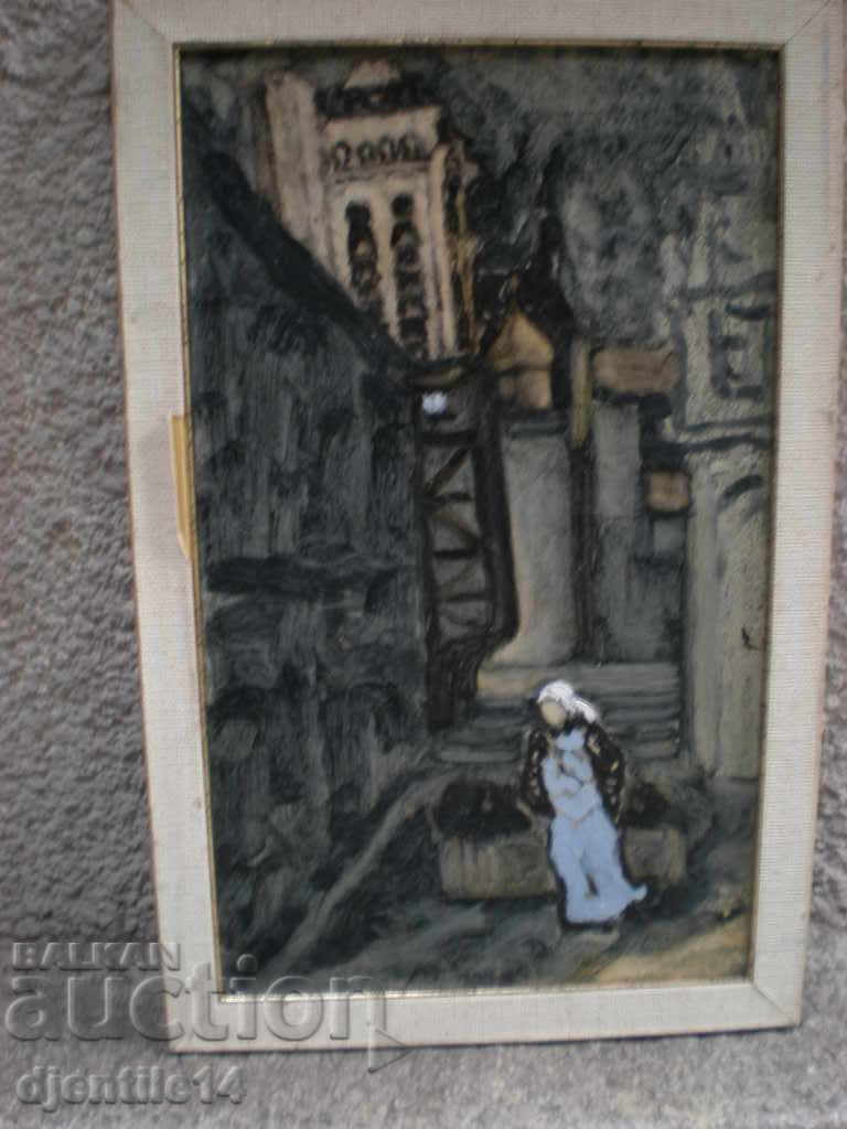 Auction Painting, oil, phaser, signed, on the back. Auction Painting, oil, phaser, signed, on the back.