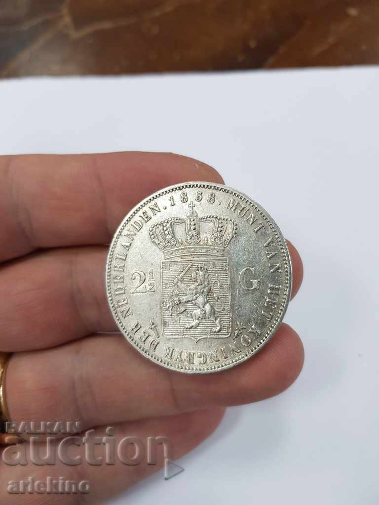 Rare Dutch silver coin 2 1/2 G 1858 with price 230.00 BGN | € 117.60 Rare Dutch silver coin 2 1/2 G 1858 with price 230.00 BGN | € 117.60