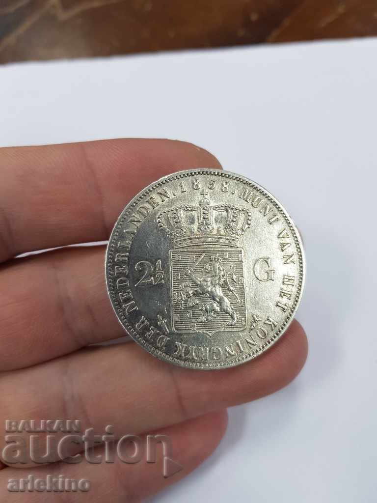 Auction Rare Dutch silver coin 2 1/2 G 1858 Auction Rare Dutch silver coin 2 1/2 G 1858