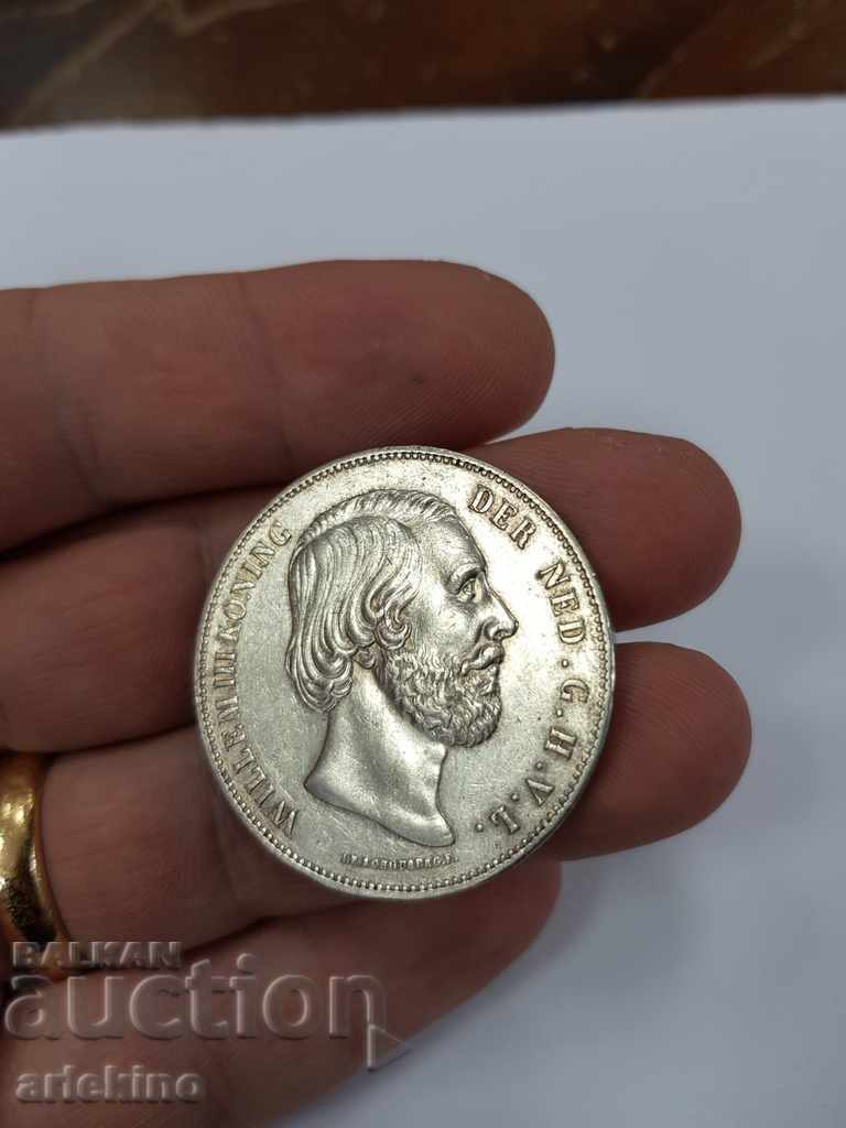 Rare Dutch silver coin 2 1/2 G 1858 - 6 Rare Dutch silver coin 2 1/2 G 1858 - 6