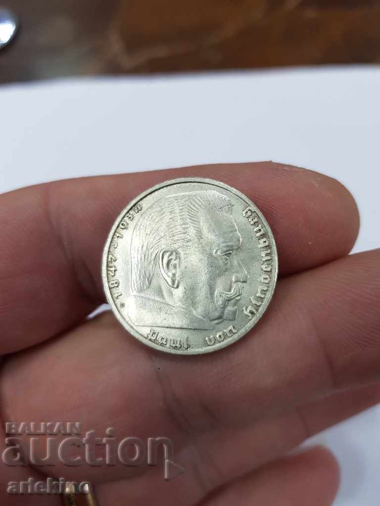 Collectible silver German coin 2 stamps 1938 - 5 Collectible silver German coin 2 stamps 1938 - 5