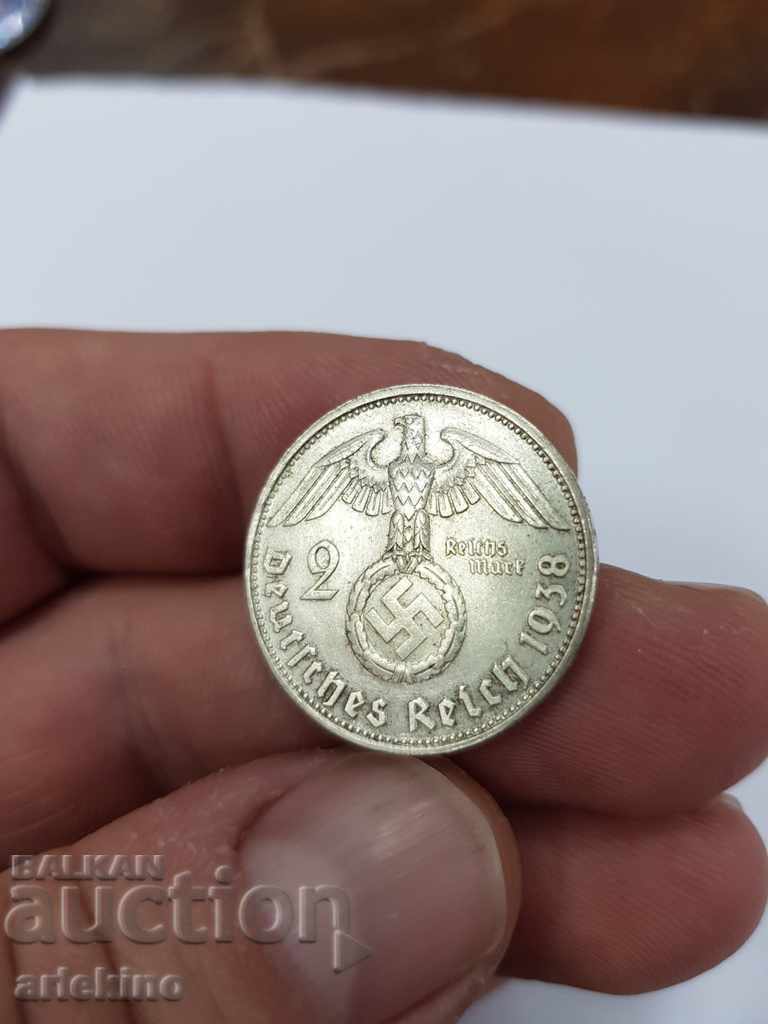 Колекционна сребърна германска монета 2 марки 1938
