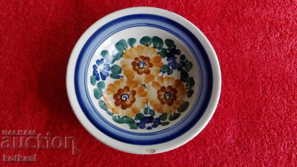 Стара ръчно рисувана чиния керамика глазура Полша