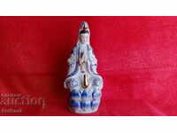 Figura veche din porțelan Femeie care se roagă la Buddha Asia