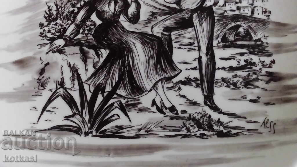 Auction Old porcelain plate Musician Girl Song France Auction Old porcelain plate Musician Girl Song France