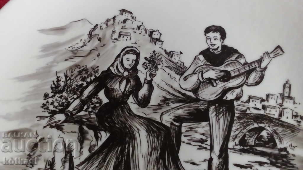 Old porcelain plate Musician Girl Song France - 5 Old porcelain plate Musician Girl Song France - 5