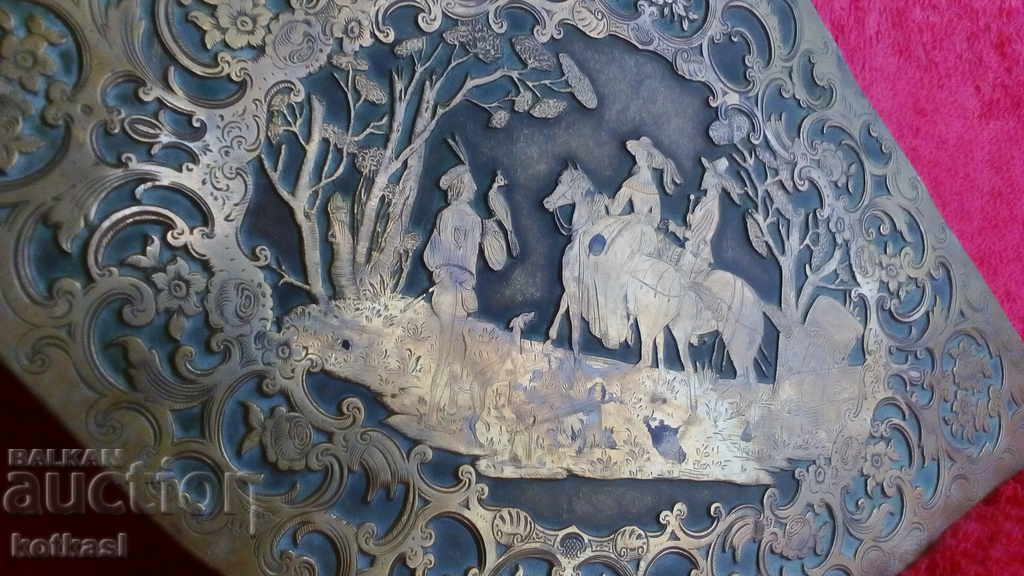 Old copper bronze panel Horses Men Woman Hunting dog - 6 Old copper bronze panel Horses Men Woman Hunting dog - 6