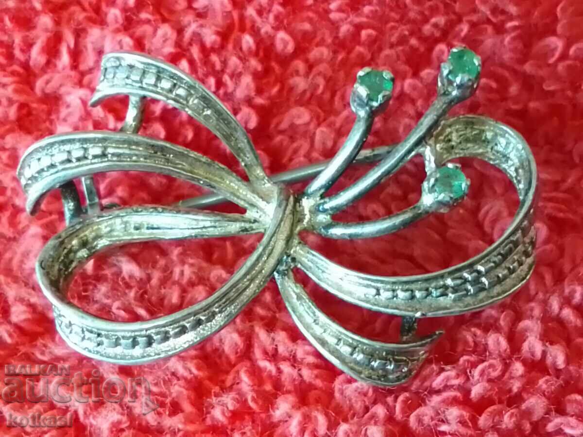 Licitație Veche broșă de argint cu pietre semiprețioase verzi