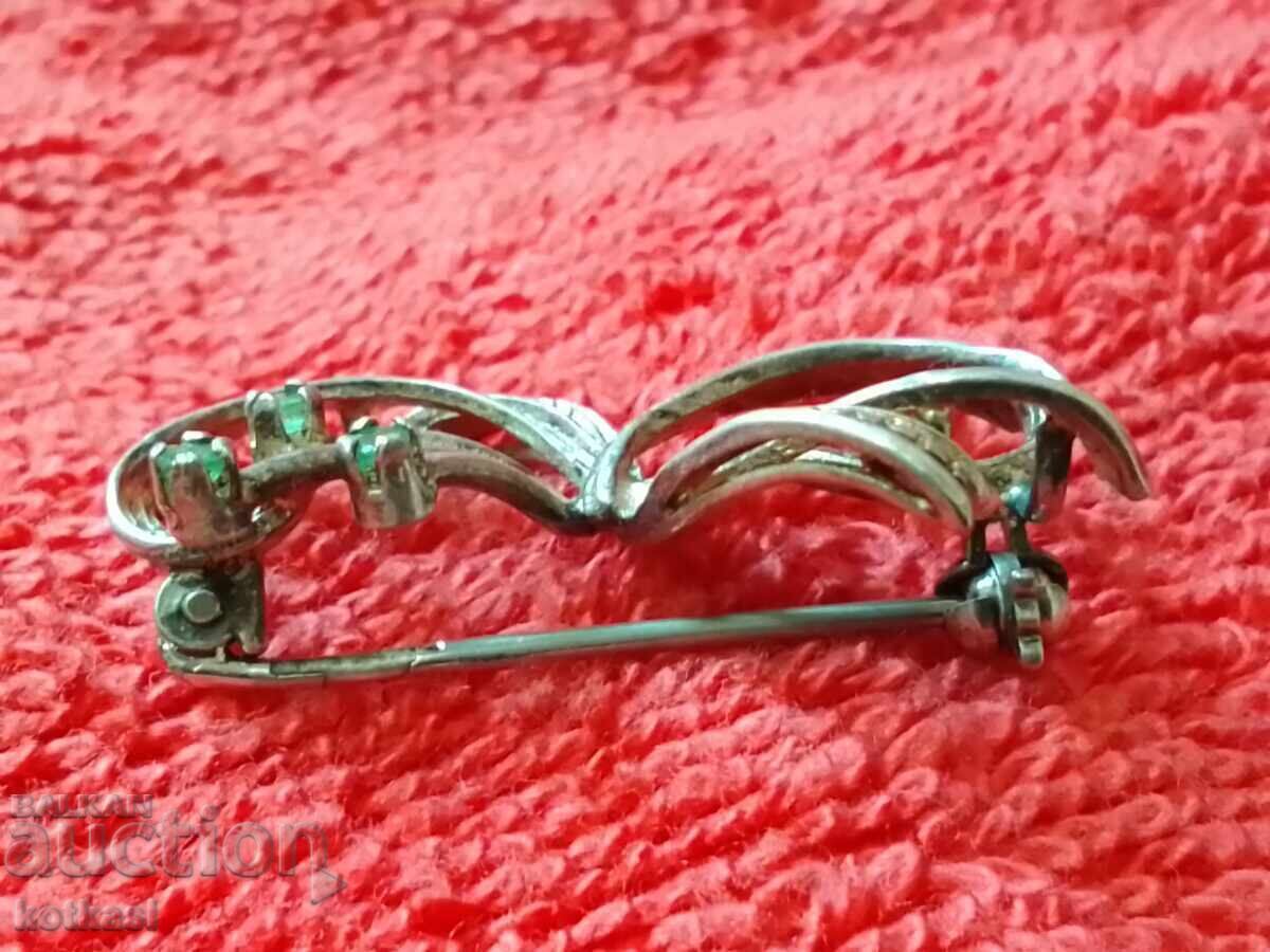 Veche broșă de argint cu pietre semiprețioase verzi - 5