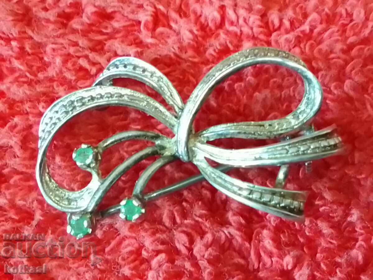 Veche broșă de argint cu pietre semiprețioase verzi - 6