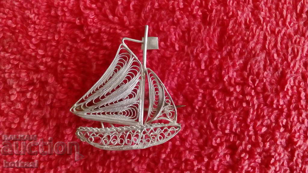 Auction Old Silver Brooch Filigree Ship Sailboat Sea Auction Old Silver Brooch Filigree Ship Sailboat Sea