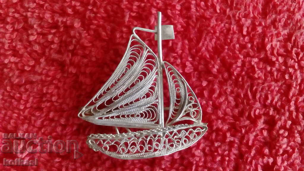 Delivery of Old Silver Brooch Filigree Ship Sailboat Sea Delivery of Old Silver Brooch Filigree Ship Sailboat Sea