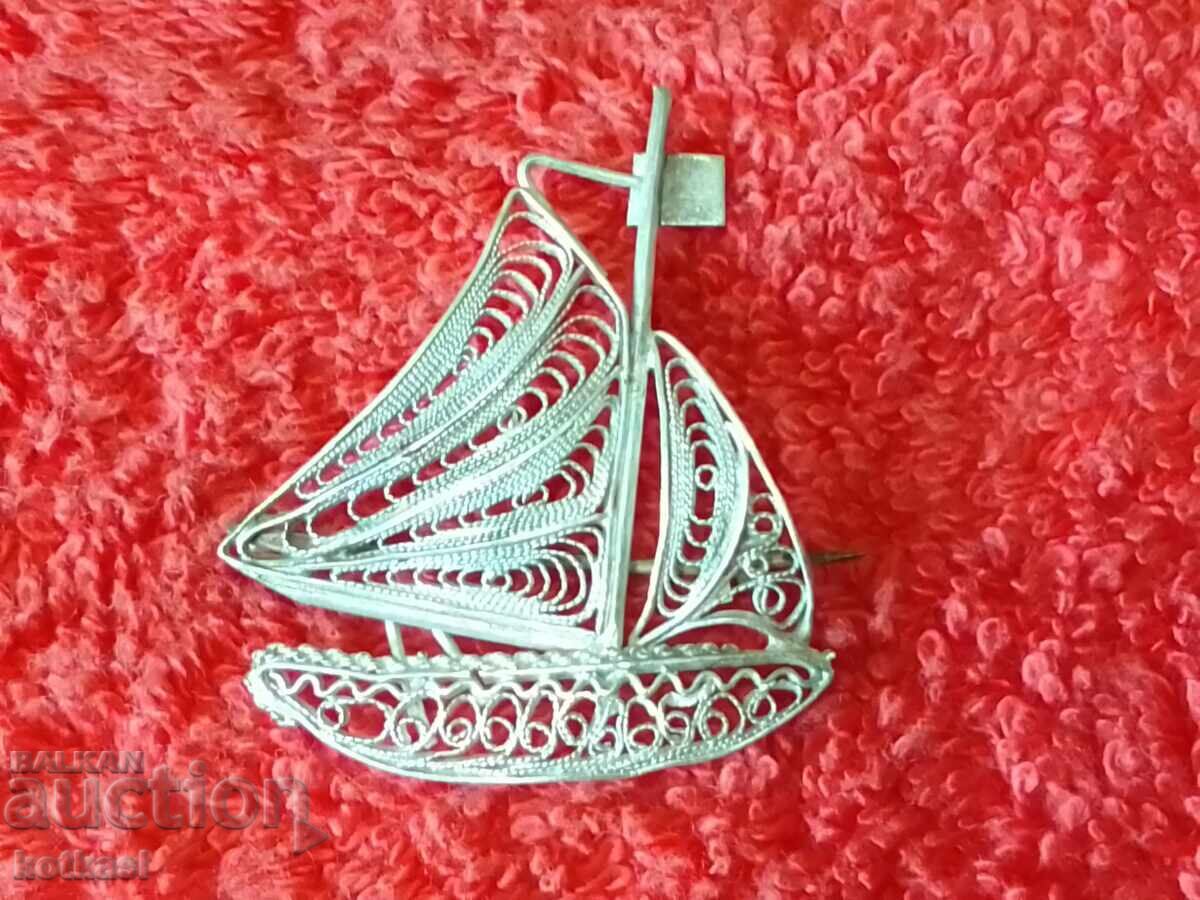 Livrarea Broșă din Argint Veche Navă Filigran Barcă cu Pânze Mare Livrarea Broșă din Argint Veche Navă Filigran Barcă cu Pânze Mare